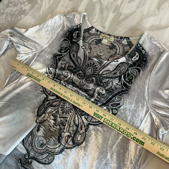 Whimsigoth One World Top Womens 1X Grey Velvet Rhinestone Boho Flowy Y2K Fairy - Picture 6 of 11